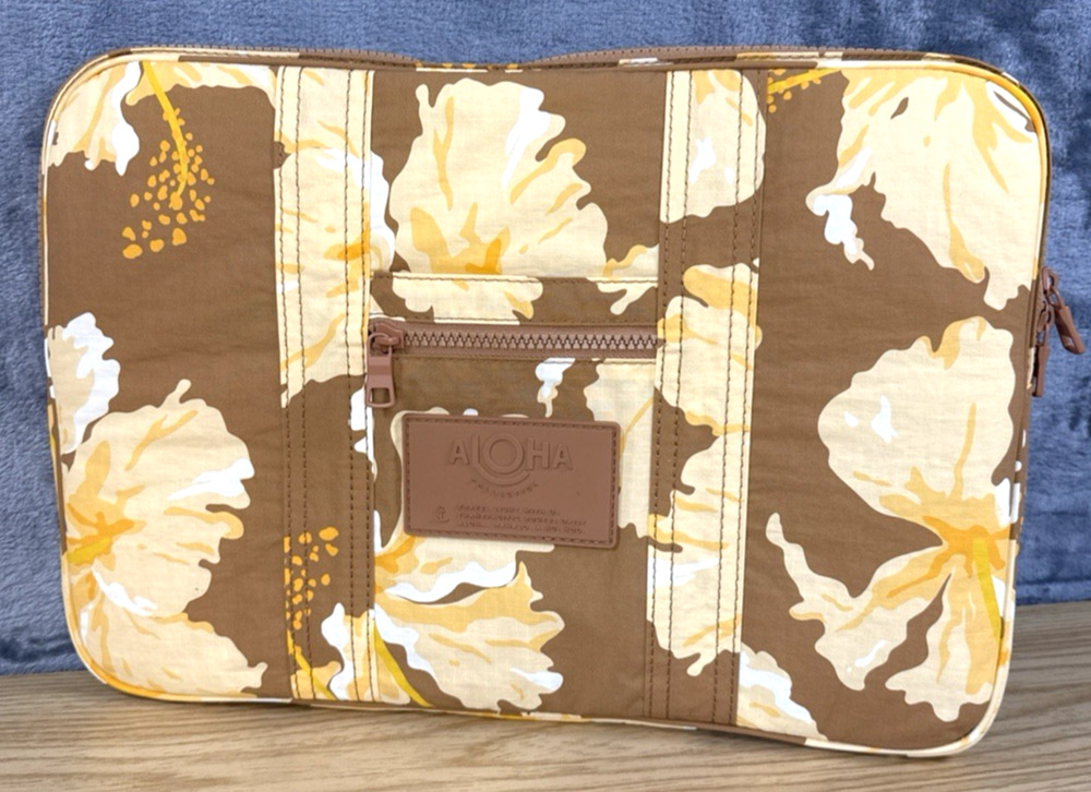 ALOHA Collection 16" Laptop Sleeve Case Brown Hibiscus Padded Zip Travel